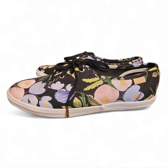 KEDS X RIFLE PAPER Company Botanical Champion Sneakers Women Size 7 Black Floral - Picture 4 of 9